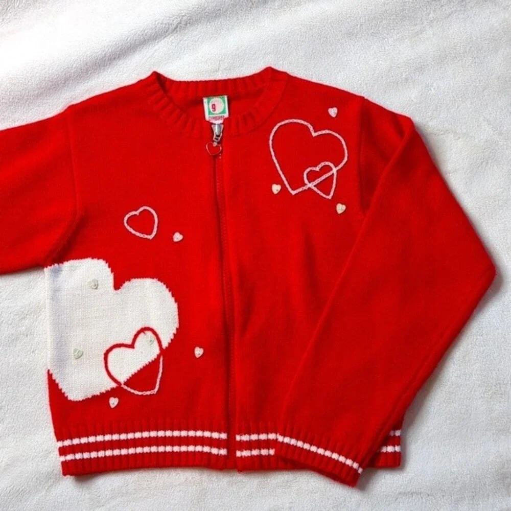 Gymboree zip up sweater red with hearts size X-Large 6 years